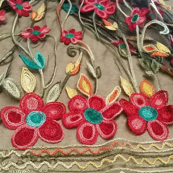 SOLD Black Net Boho Kimono Fringe Multi Color Floral Sz XL/XXL - Picture 3 of 6